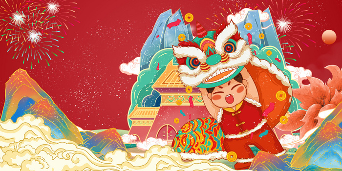 国潮中国风傣族少女泼水节插画海报背景