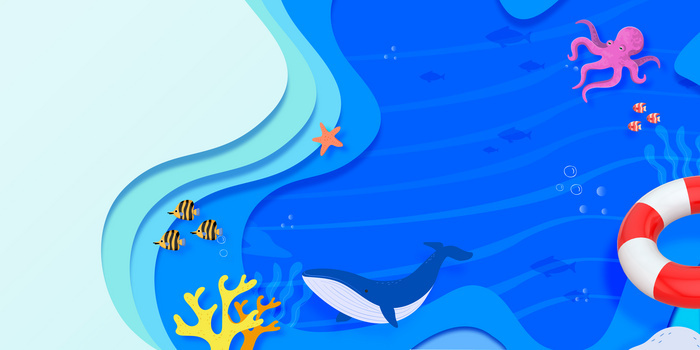 剪纸风海底世界海底生物世界海洋日背景