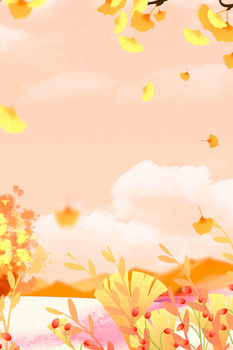 秋日温馨植物落叶手绘背景
