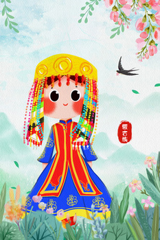 五十六个民族之蒙古族Q版人物插画