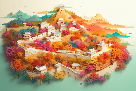 万里长城虚拟景观艺术折纸效果创意图