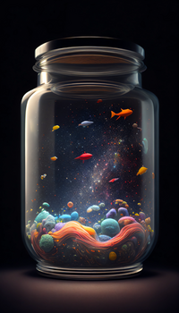 梦幻透明玻璃瓶中的宇宙星空微观世界