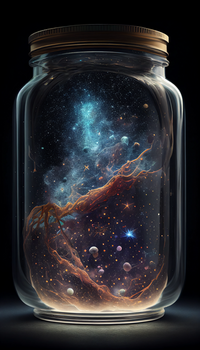 透明玻璃瓶中的宇宙星空微观世界插画