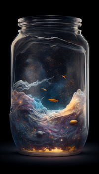 透明玻璃瓶中的宇宙星空微观世界