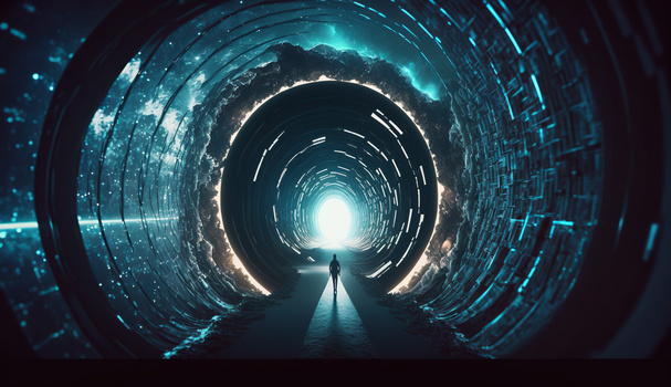 蓝色圆形未来科技射线时空隧道传送门