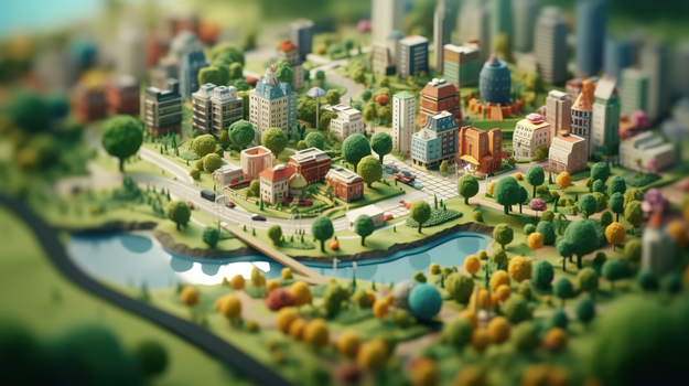  3D立体房屋城市社区微缩模型风景图片