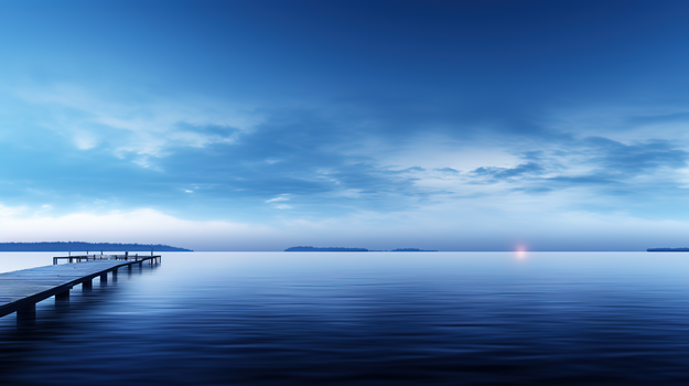 蓝色傍晚月色大海风景图片
