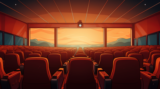 橙色的电影院灯光和红色座椅插画