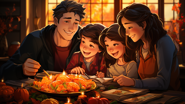 感恩节家庭聚餐团聚插画