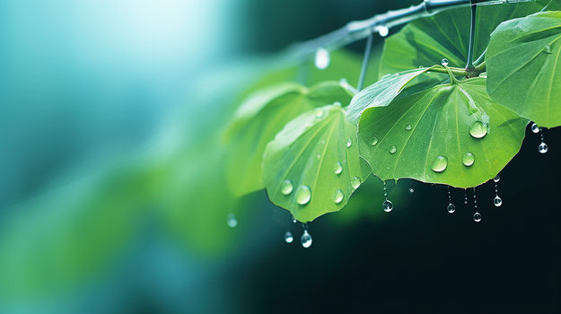 下雨天绿色植物绿植水滴露水雨水节气图片