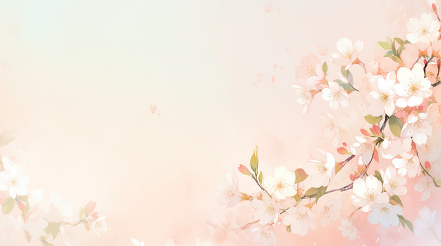 浅粉色渐变背景上的白色花朵装饰插画