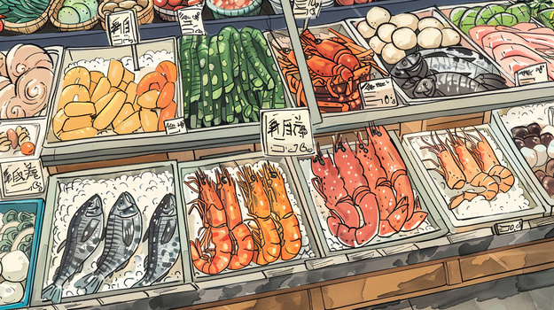 夏天超市海鲜插画
