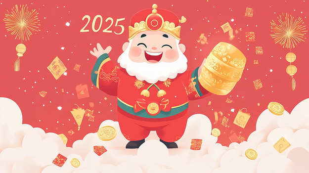 2025新年财神爷金币喜庆插画