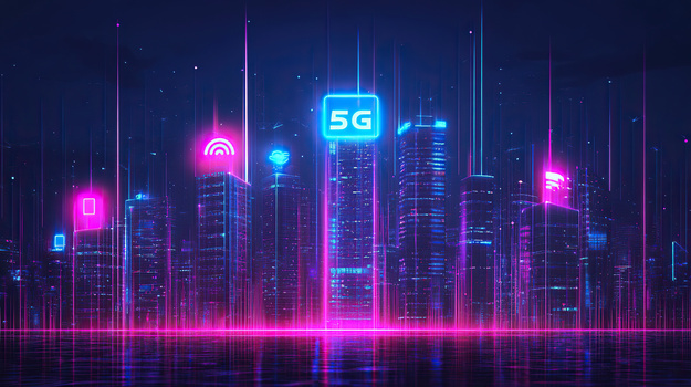 高楼大厦5G信号创意插画