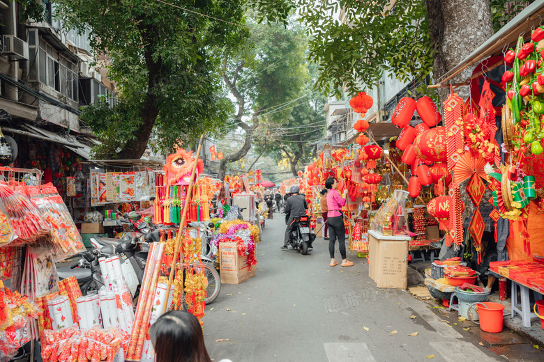 中国传统节日春节街道卖新春物品图片