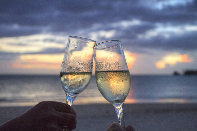 海滩 香槟 令人愉快的