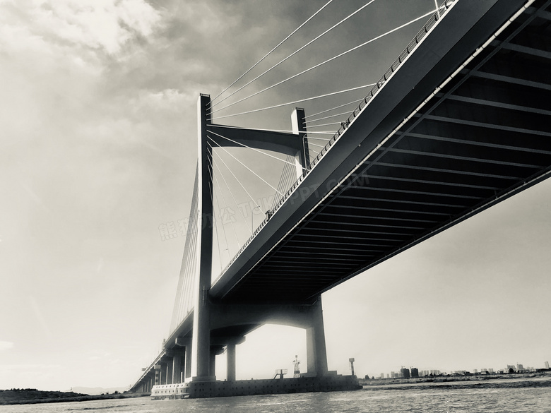 城市跨江大桥风光黑白摄影高清图片