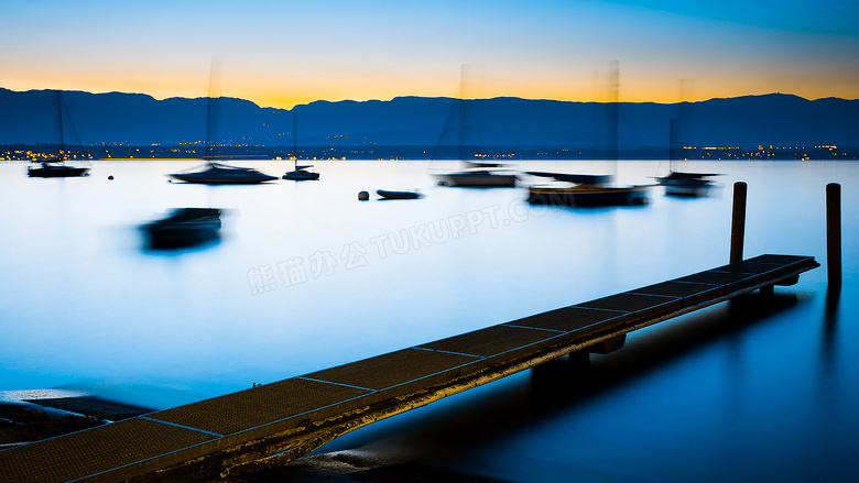 黄昏下的海边码头美景摄影图片
