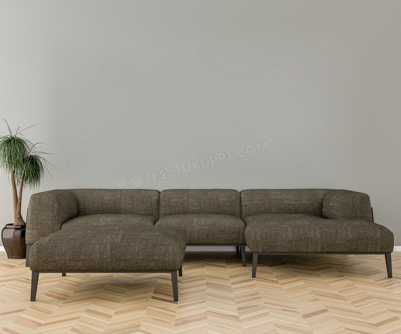 绿植与柔软舒适的沙发渲染图片素材