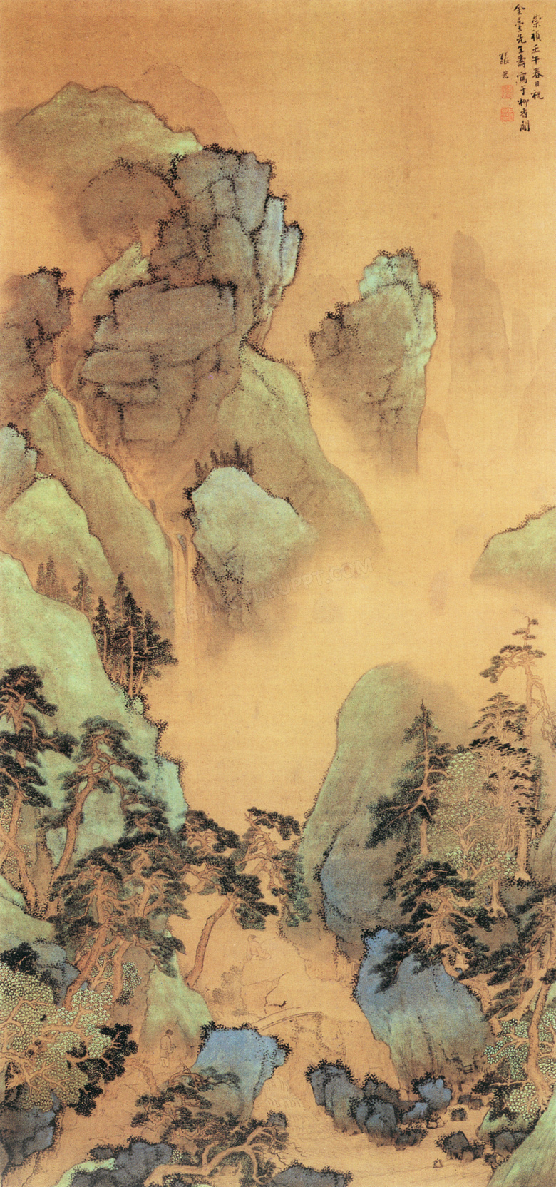 明代画家张宏的青绿山水图高清图片