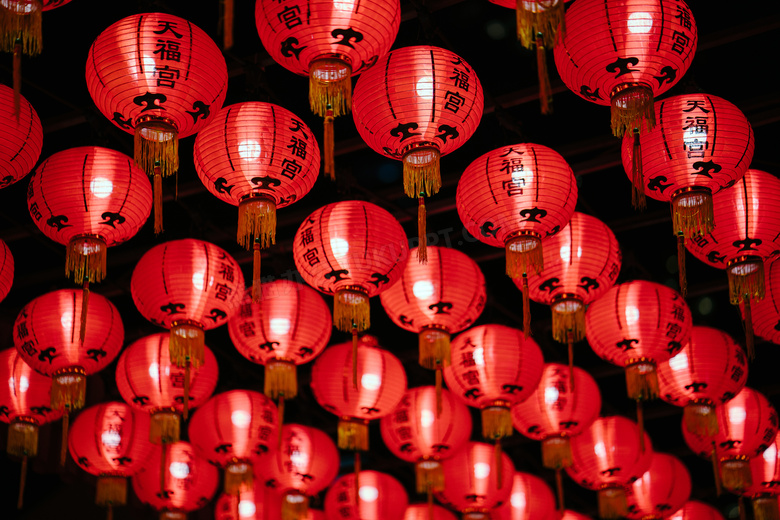 新加坡天福宫大红灯笼摄影高清图片
