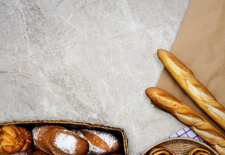 牛皮纸与面包烘焙食品摄影高清图片