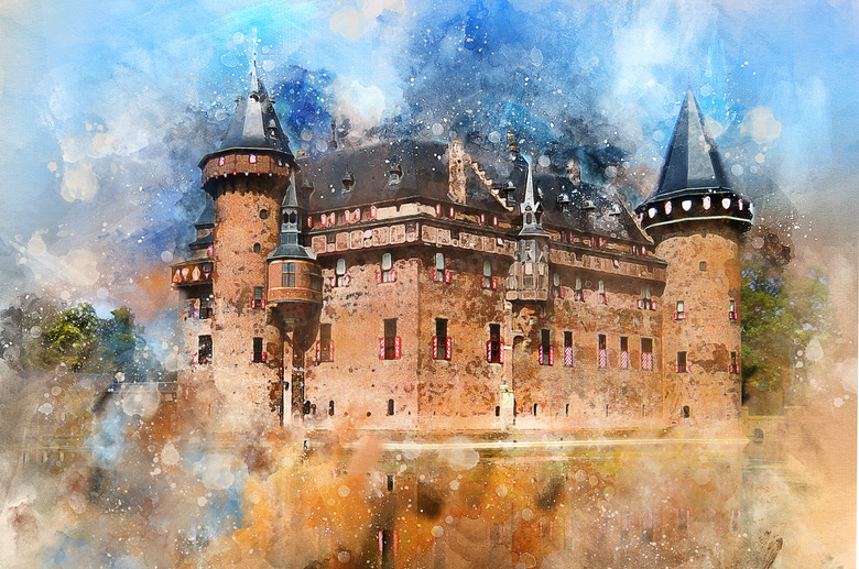 水彩装饰创意城堡建筑绘画高清图片
