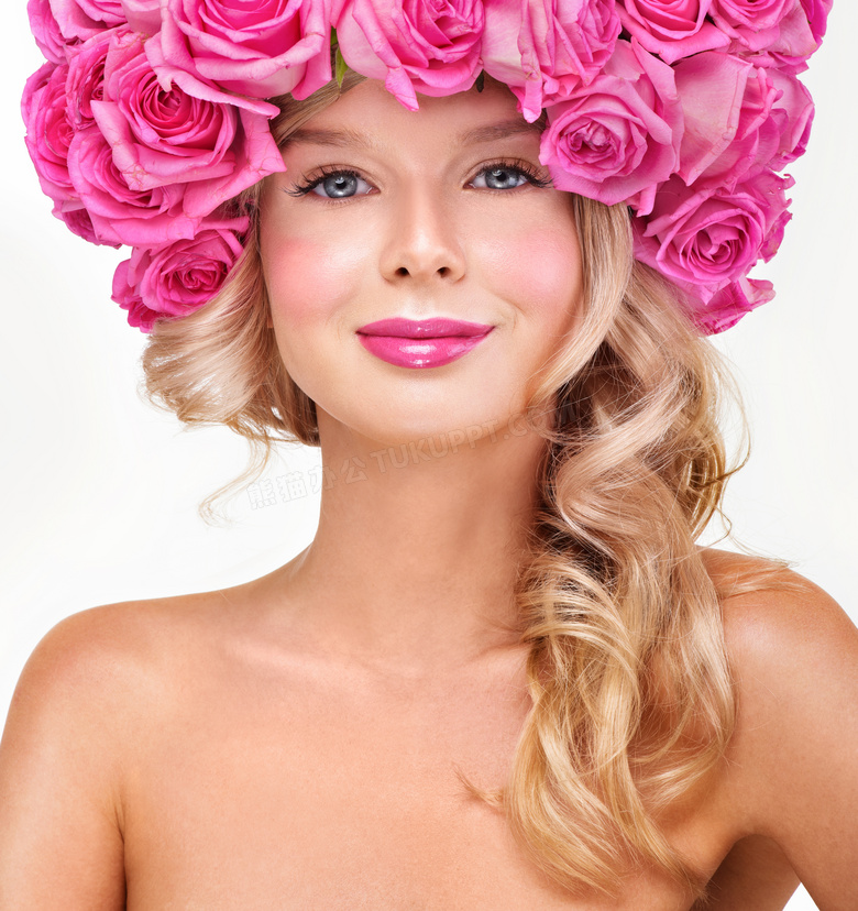 玫瑰花饰微笑美女人物摄影高清图片