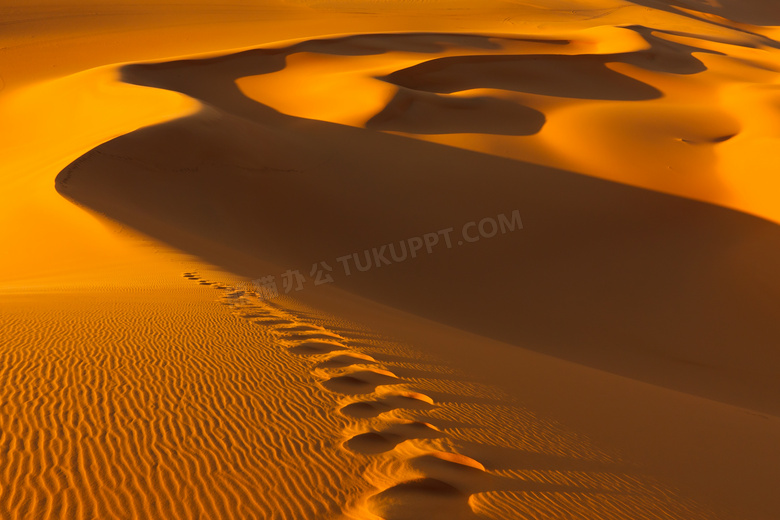 洒满了黄昏霞光的沙漠摄影高清图片