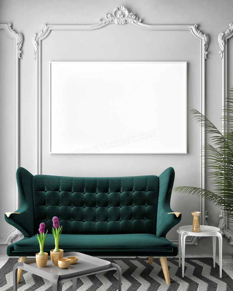 空白挂画与沙发装饰品创意高清图片