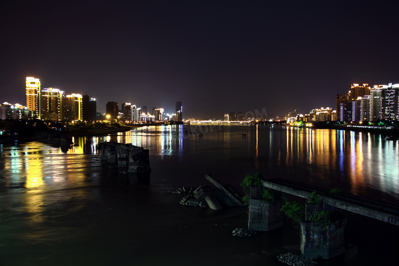 福州洪山断桥夜景摄影图片