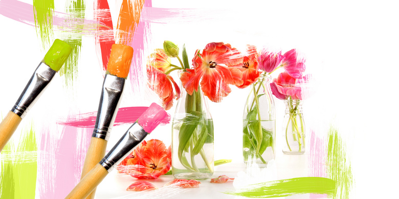 美术画笔与花瓶创意设计高清图片