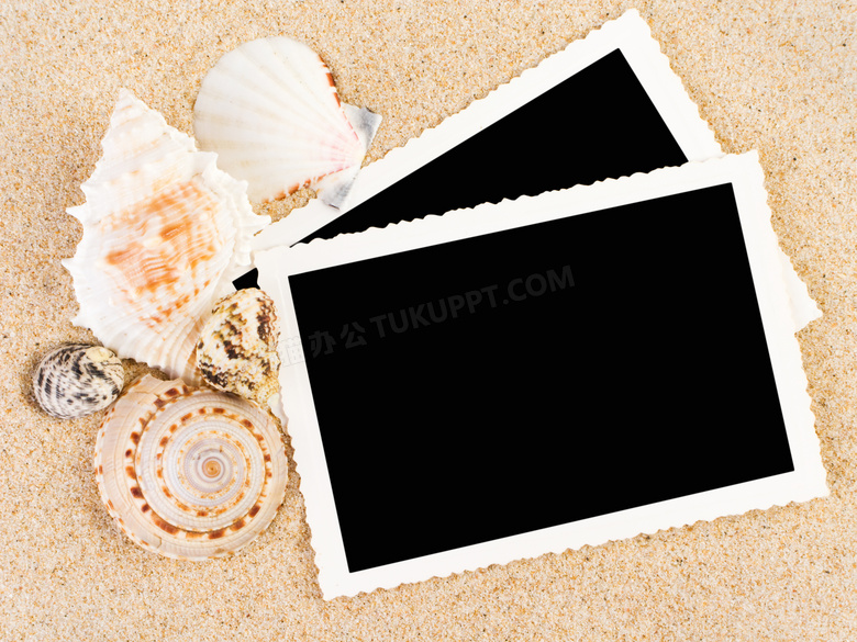 沙滩上的照片与贝壳摄影高清图片