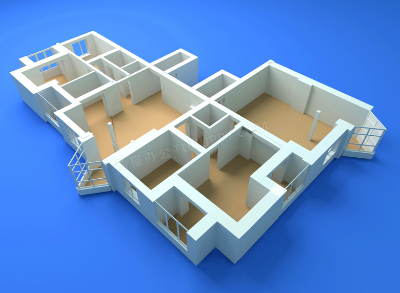 蓝色背景房屋结构模型切面高清图片