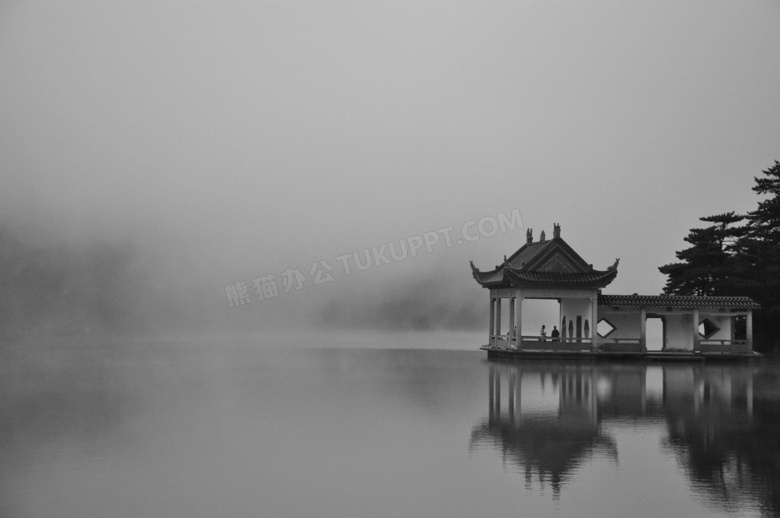 湖边小亭唯美中国风背景图片