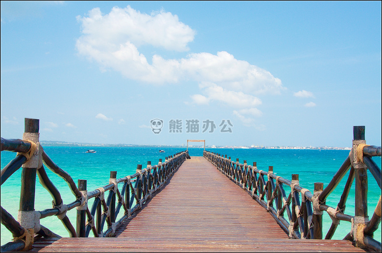 竹 海滩 木板路