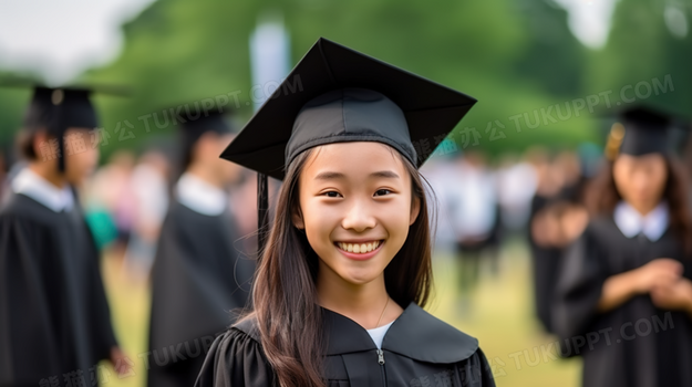 带学士帽毕业的小学生摄影图