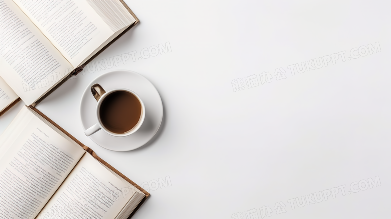 咖啡和书籍文艺俯视留白摄影图