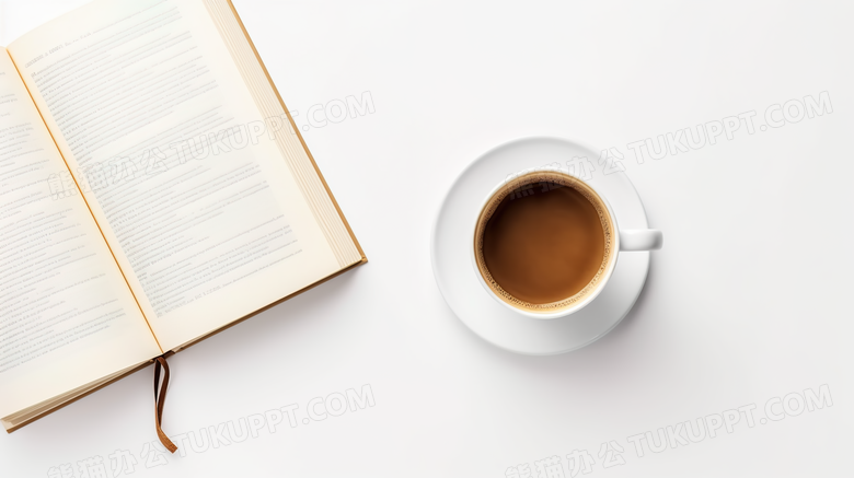 咖啡和书籍文艺俯视留白摄影图