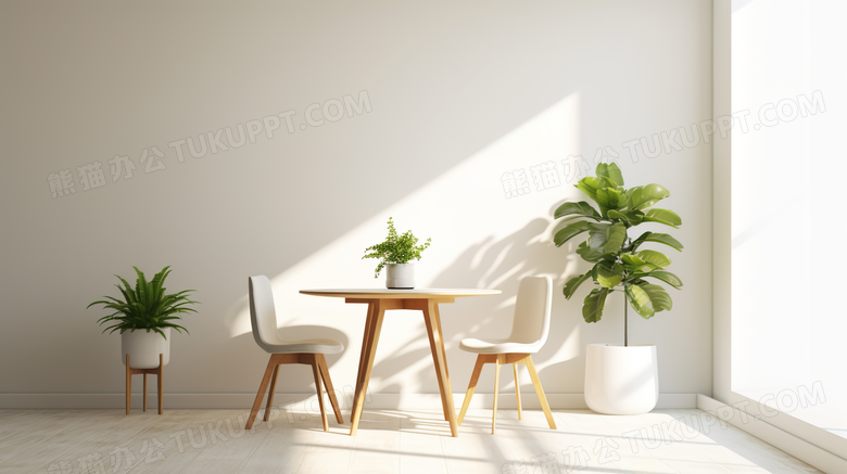 阳光下的简约桌椅绿植摄影