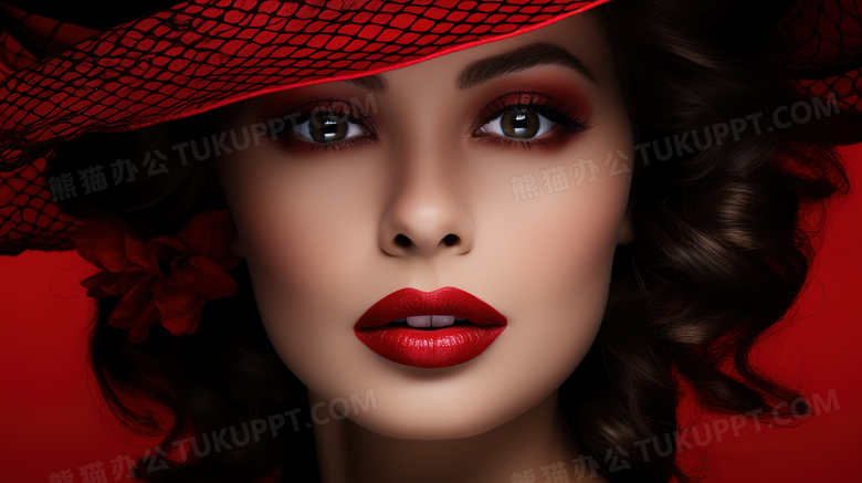 欧美气质浓妆红唇精致美女模特特写图片