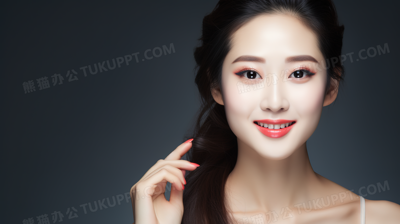 气质美女模特拿着化妆品自信的看着镜头人物特写图片