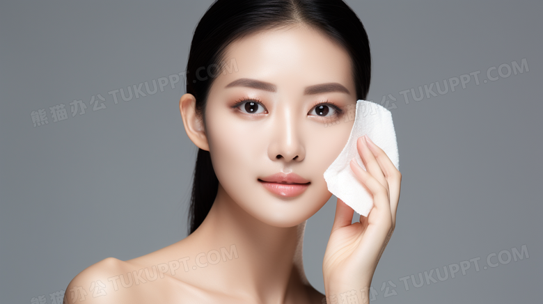 气质美女模特拿着化妆棉卸妆人物特写图片