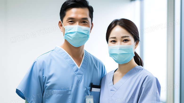 医生和护士戴着口罩合影