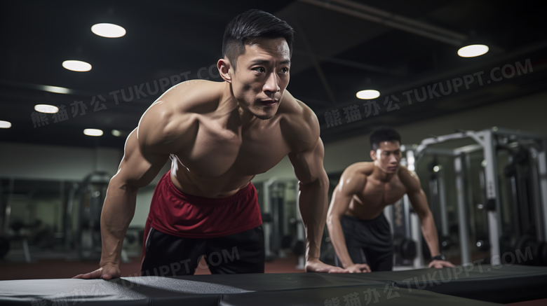 健身房运动中的肌肉型男摄影图
