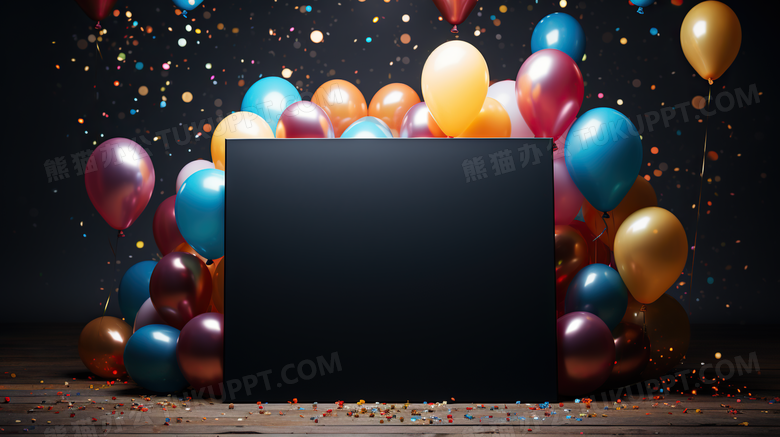 黑色彩色气球生日展板派对摄影图