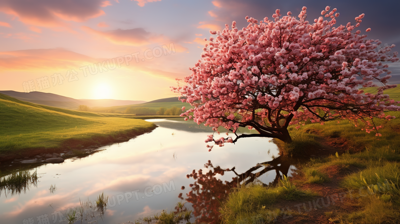 春季粉色花朵植物大树图片