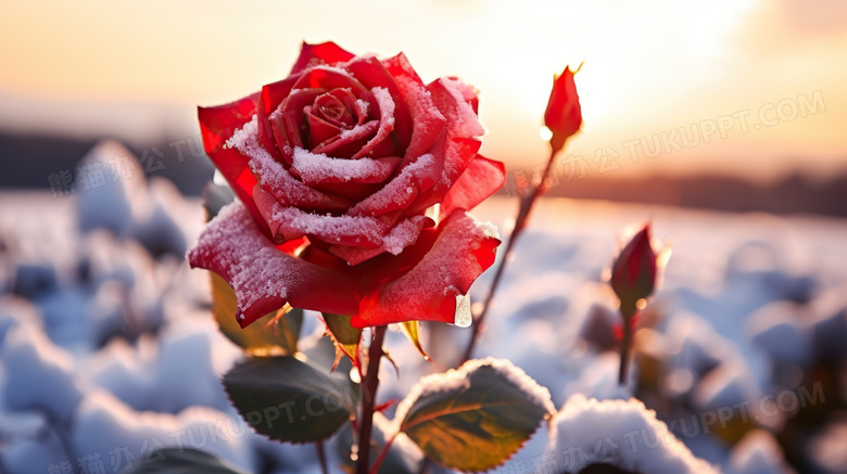 冬天雪地里的玫瑰花图片