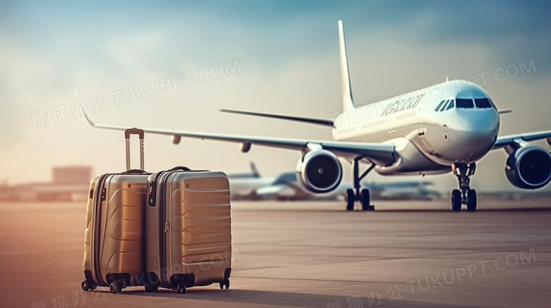 机场的行李箱拉杆箱旅行和飞机
