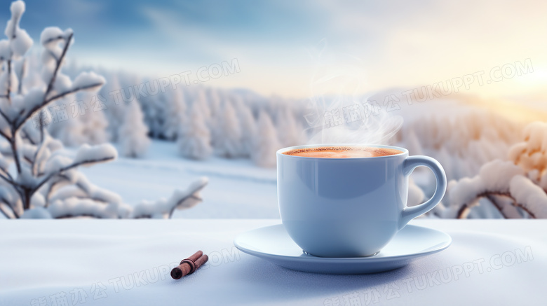 冬季雪地上的咖啡杯子图片